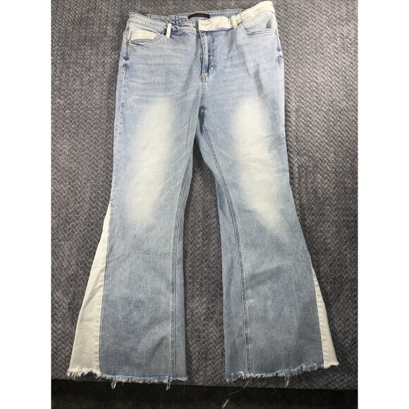 Flying Monkey High Rise Blue White Flare Stretch Jeans Women's 34 18 Festival XL - Picture 1 of 9